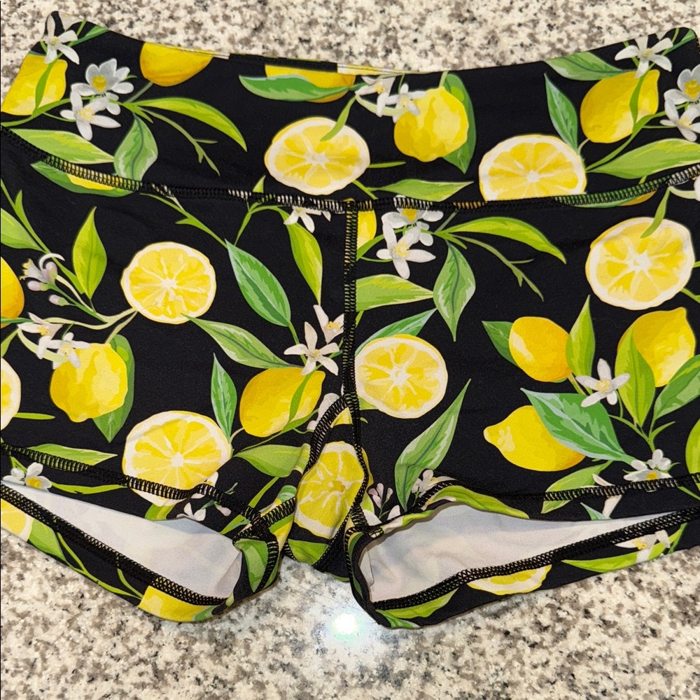 Savage Barbell Black Lemon Print Women's Athletic Shorts